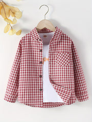 Boy's Plaid Graphic Print Shirt Long Sleeve for Spring Autumn