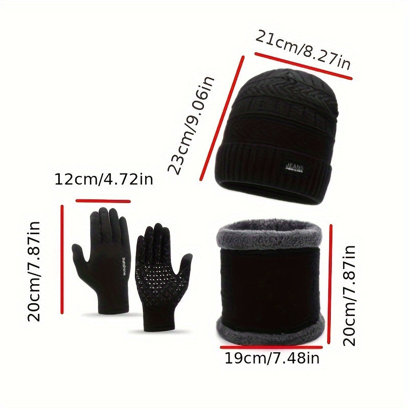 Winter Knitted Hat Scarf Gloves Set Outdoor Warm Coldproof Windproof