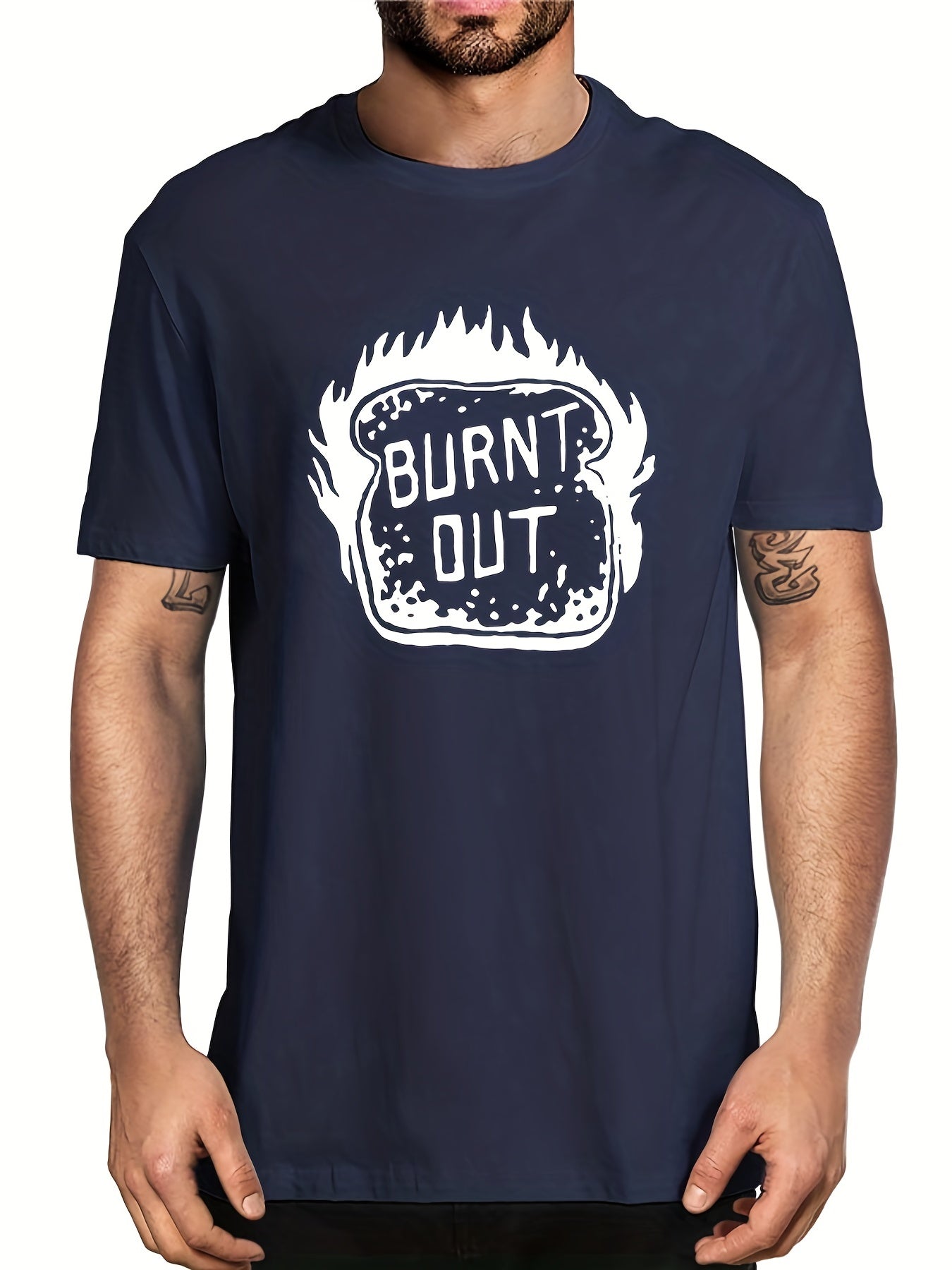 Men's Burnt Out Letter Print T-shirt for Summer