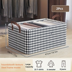 Foldable Houndstooth Texture Storage Box with Steel Frame