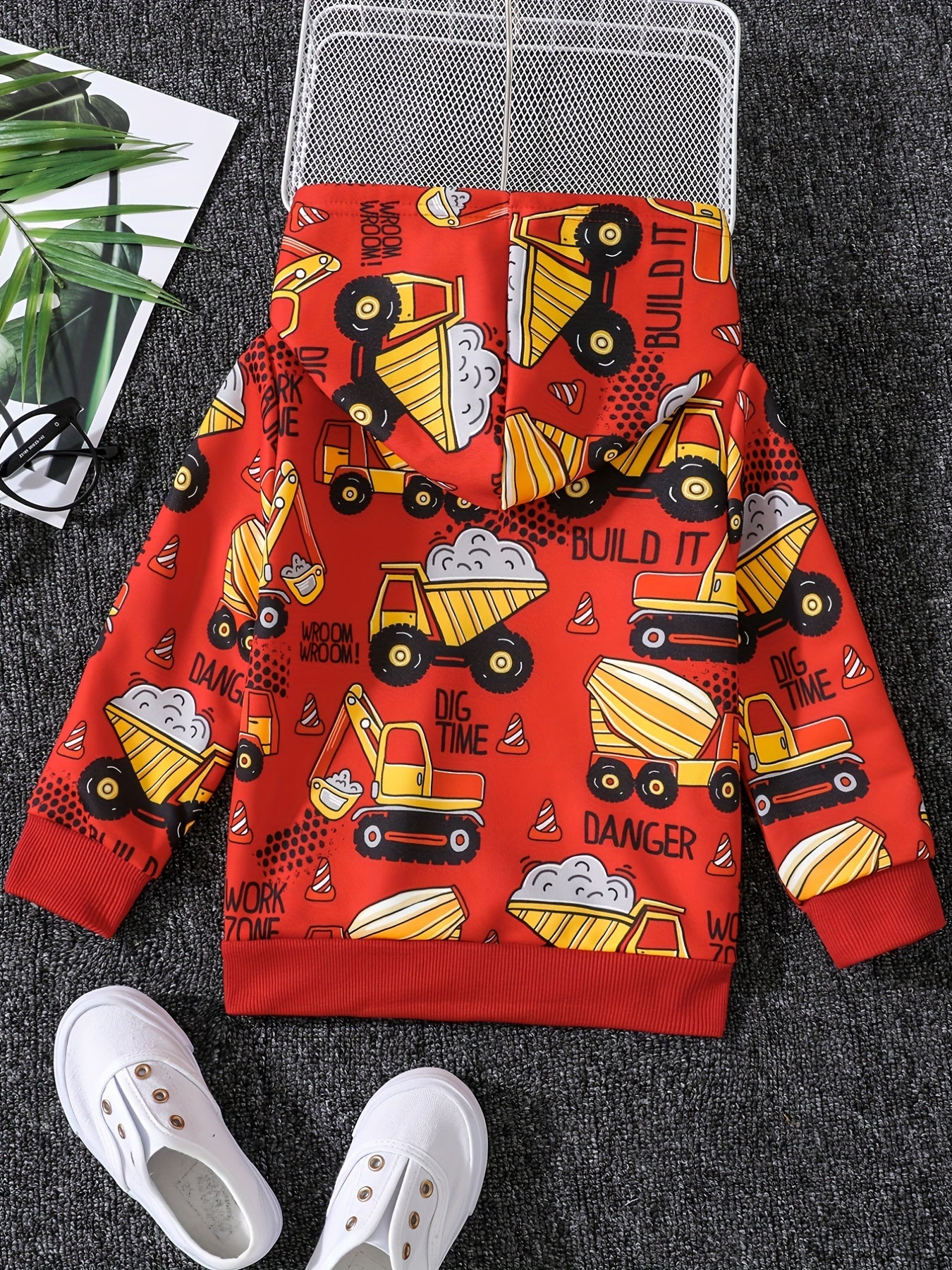 Cartoon Excavator Boys Hoodie Long Sleeve Sweatshirt