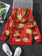 Cartoon Excavator Boys Hoodie Long Sleeve Sweatshirt
