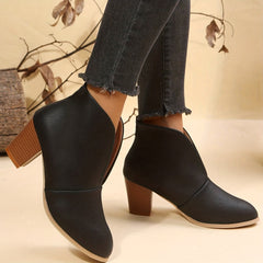 Vintage V-Cut Block Heel Ankle Boots