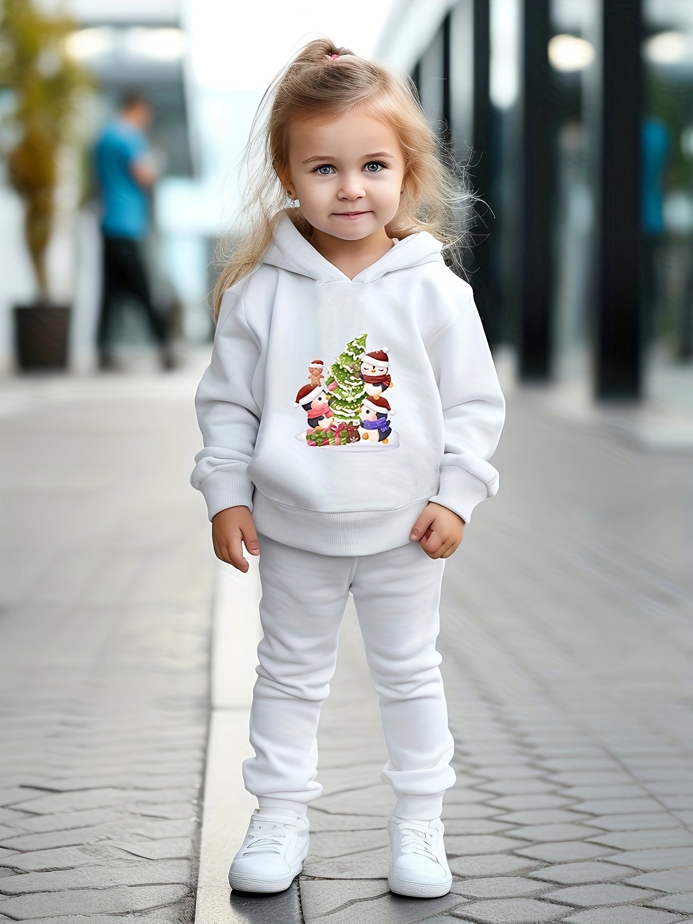 Girls Christmas Animals Tree Hooded Sweatshirt Top Sweatpants Set