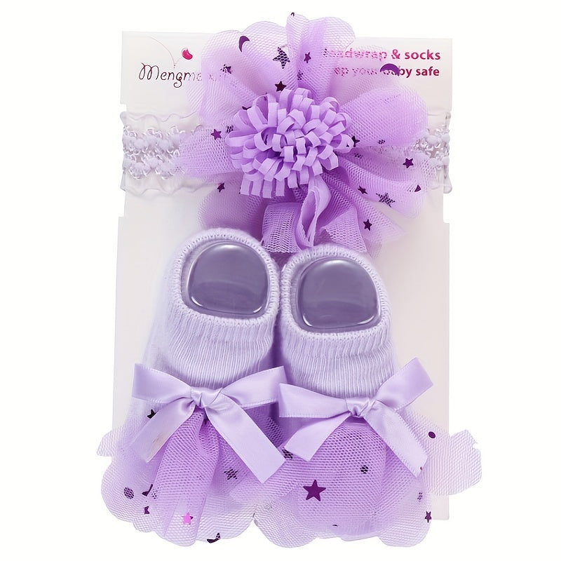 Baby Girls Mesh Socks & Headband Set Non slip Breathable Comfortable