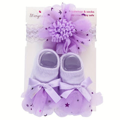 Baby Girls Mesh Socks & Headband Set Non slip Breathable Comfortable
