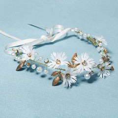 Golden Daisy Headband Hair Vine Ribbon Wedding Bridal Girls Women Headpiece