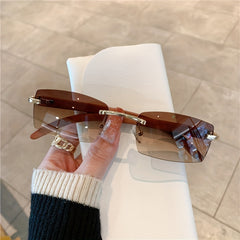 Wooden Pattern Rimless Sunglasses UV400 Outdoor Travel Shades