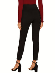 High Waist Skinny Pants With Button Front