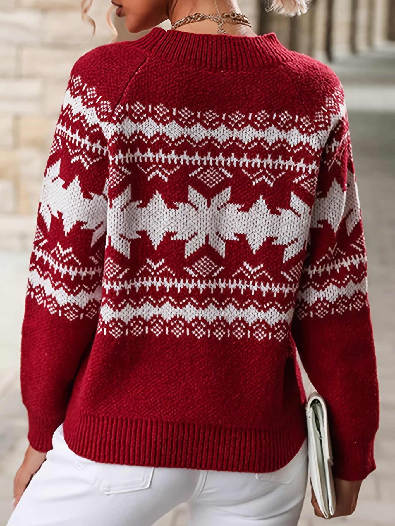 Christmas Pattern Crew Neck Pullover Sweater Women's Clothing