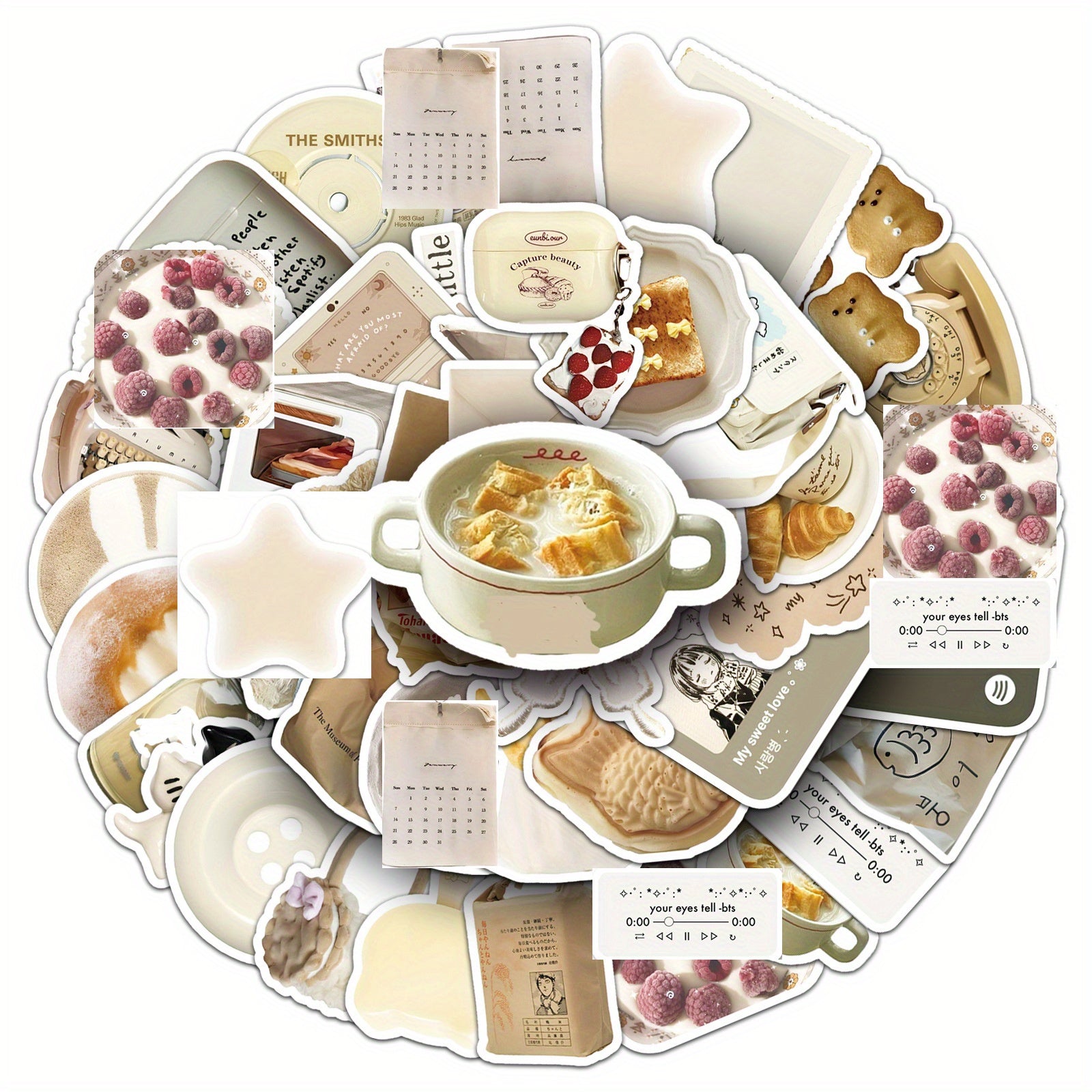 50pcs Oat Latte Instagrammable Foodie Stickers Self Adhesive Retro Art Decals