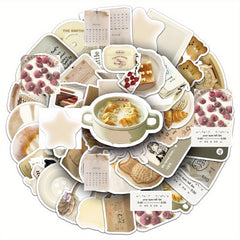 50pcs Oat Latte Instagrammable Foodie Stickers Self Adhesive Retro Art Decals