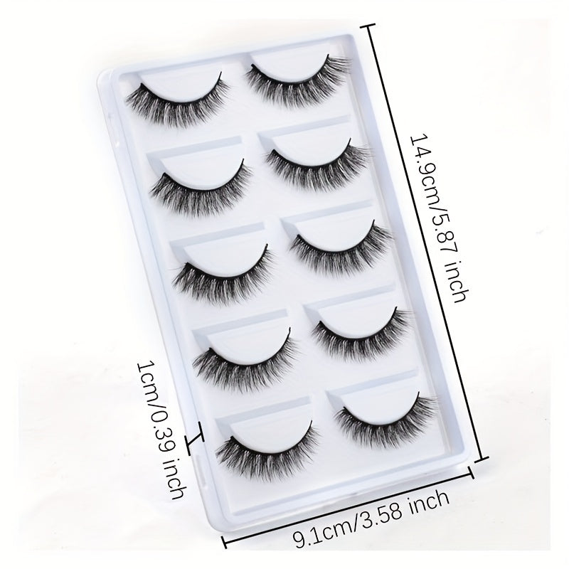 5 Pairs False Eyelashes 3D Slender Wispy Soft Reusable Lashes