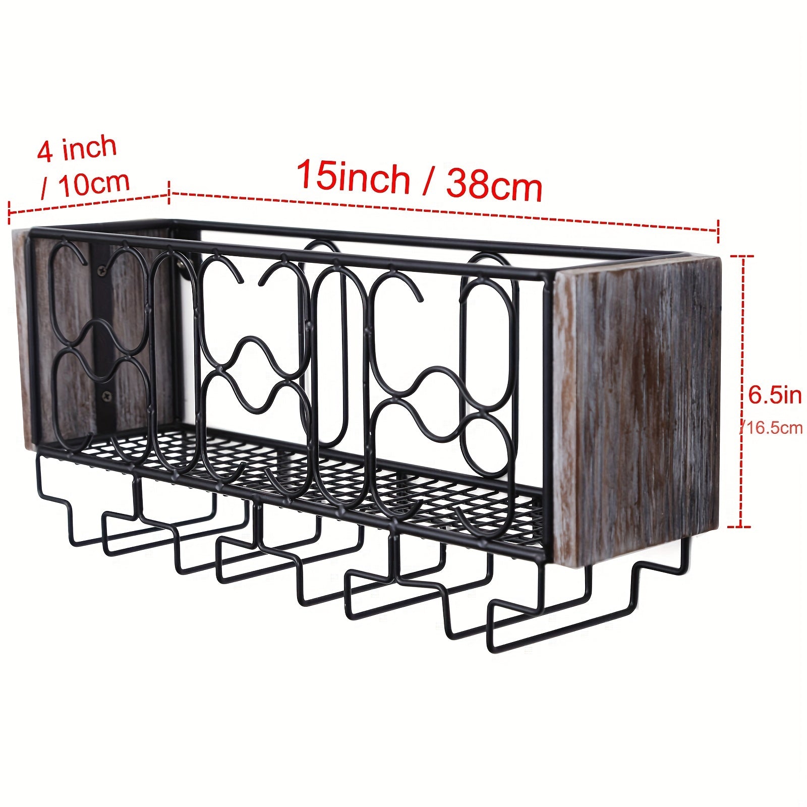 Wall Mounted Wine Rack For 4 Glasses Metal Bottle Holder Rustic Floating Shelf