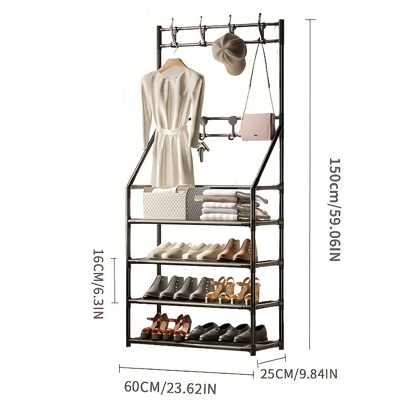 Coat Rack Shoe Rack Storage Shelves Hooks Living Room Bathroom Hallway