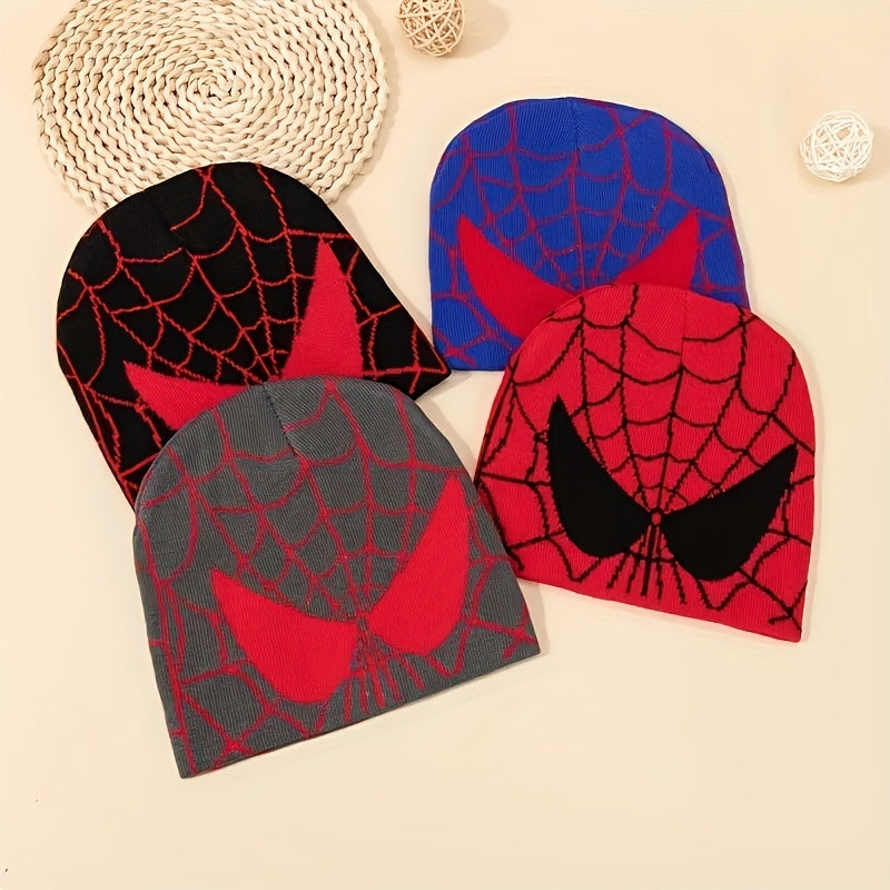 Spider Web Jacquard Beanie Y2K Knitted Skull Cap Hip Hop Unisex