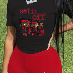 Set It Off Casual Two Piece Set Crew Neck Short Sleeve Tee & Summer Shorts