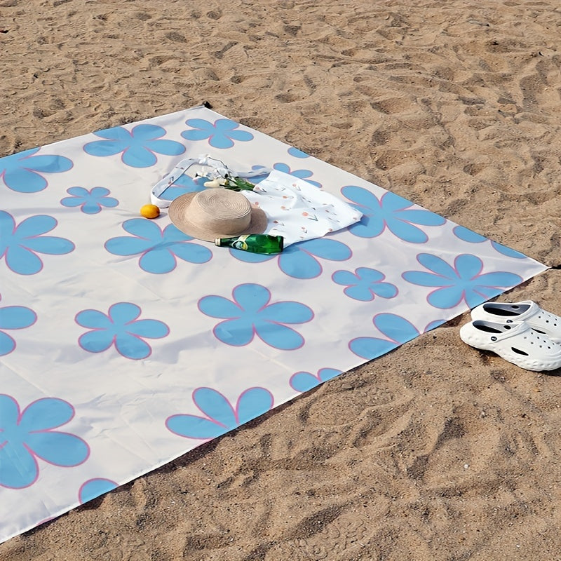Portable Flower Print Beach Mat with Fixing Nails