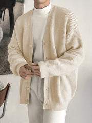 Solid V Neck Cardigan Men's Casual Button Up Coat Fall Winter
