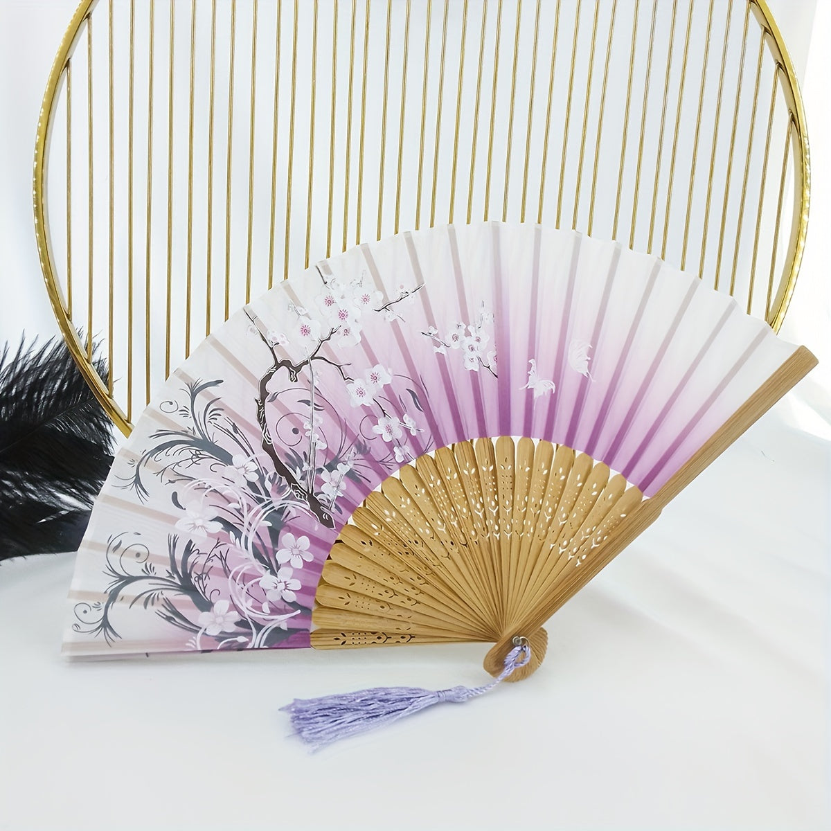 Chinese Flower Pattern Bamboo Folding Fan