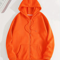 Solid Hoodies Zip-Up Sweatshirt with Pockets