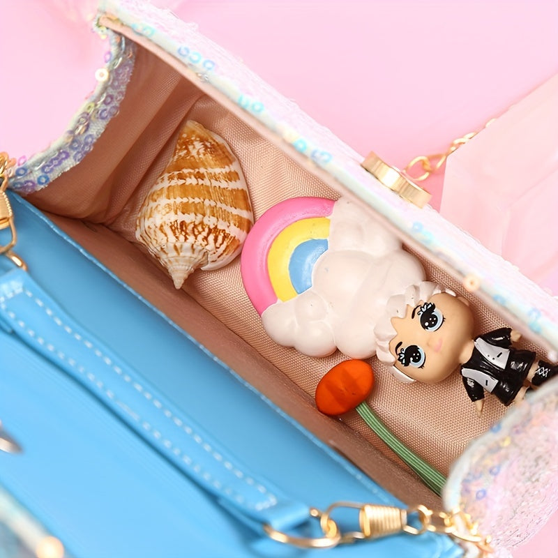 Sweet Princess Girls Bow Diamond Handbag with Pearl Handle