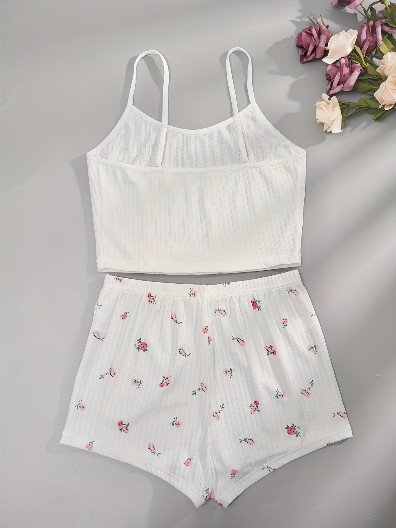 Floral Print Pajama Set Cami Top & Shorts
