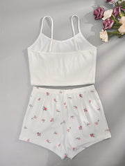 Floral Print Pajama Set Cami Top & Shorts