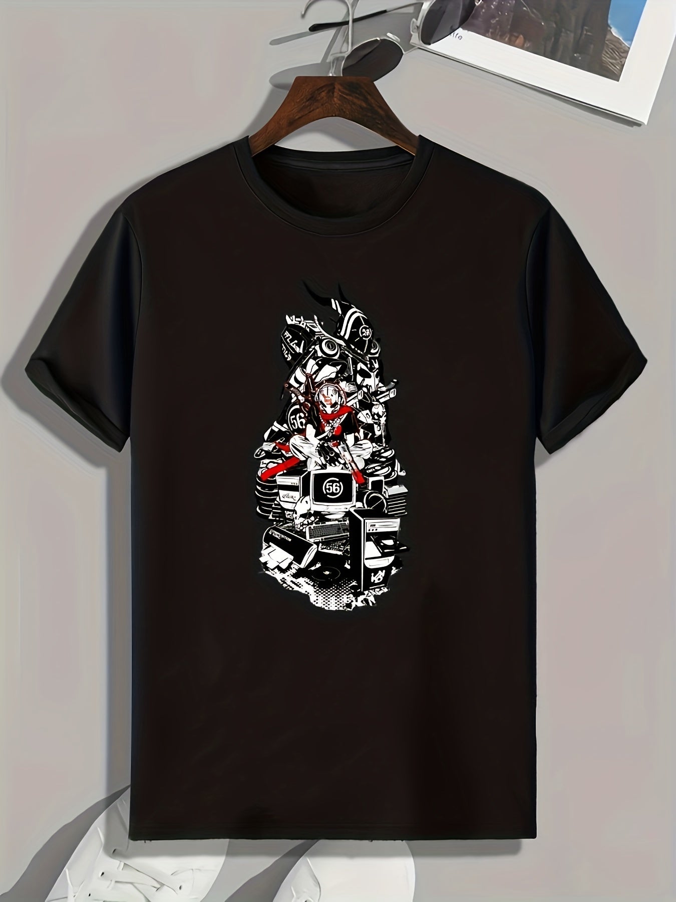 Skull And Computer Stuffs Print Men's Graphic T-shirt