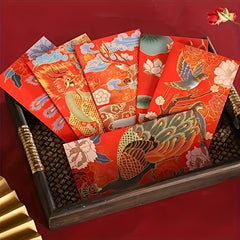 6pcs Chinese Elements Red Envelopes with Chinese Dragon Year Design