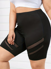 High Rise Skinny Biker Shorts with Mesh Detail