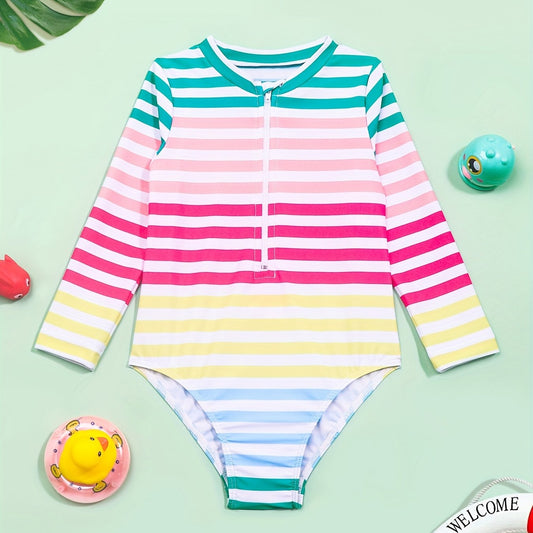Toddler Girls Rainbow Stripe One Piece Swimsuit