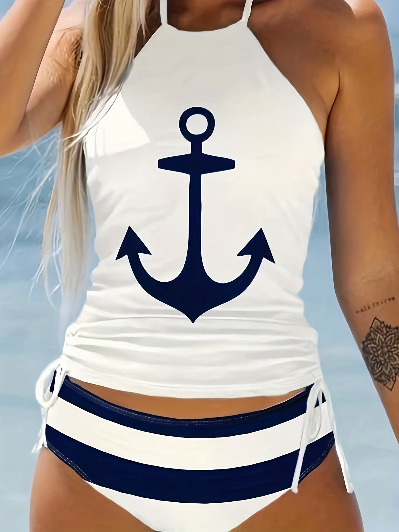 Retro Tankini Set Women's Plus Graphic Print Drawstring