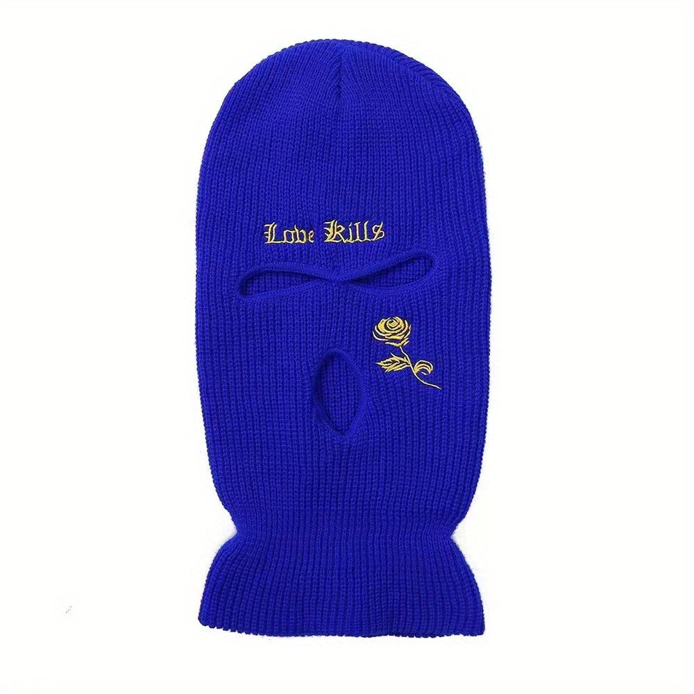 Rose Embroidery 3 Hole Ski Mask Winter Balaclava Neck Protector