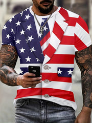 Flag Print T-shirt Men's Casual Street Style Tee Shirt For Summer