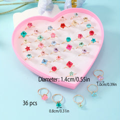 36pcs Colorful Gemstone Rings for Kids Girls Children