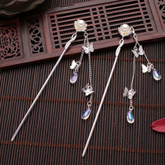 Vintage Faux Pearl Hairpin with Opal Pendant Hair Stick Ponytail Holder