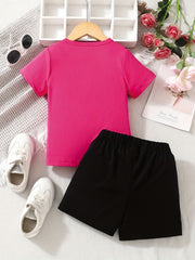 2pcs Girls 'Wild Like My Curls' Tee Elastic Shorts Outfit