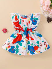 Baby Girls Floral Painting Graphic Flutter Sleeve Casual Dress