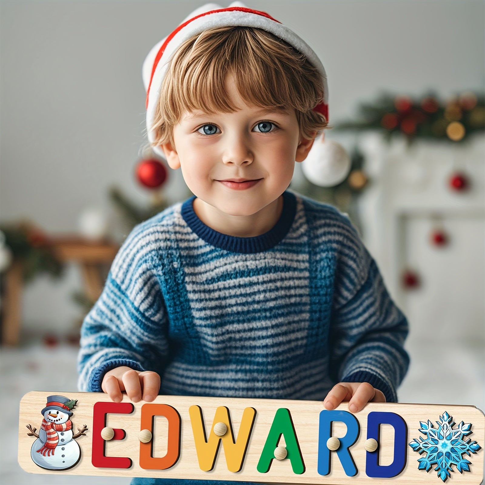 Personalized Wooden Puzzle for Babies - 1st Christmas