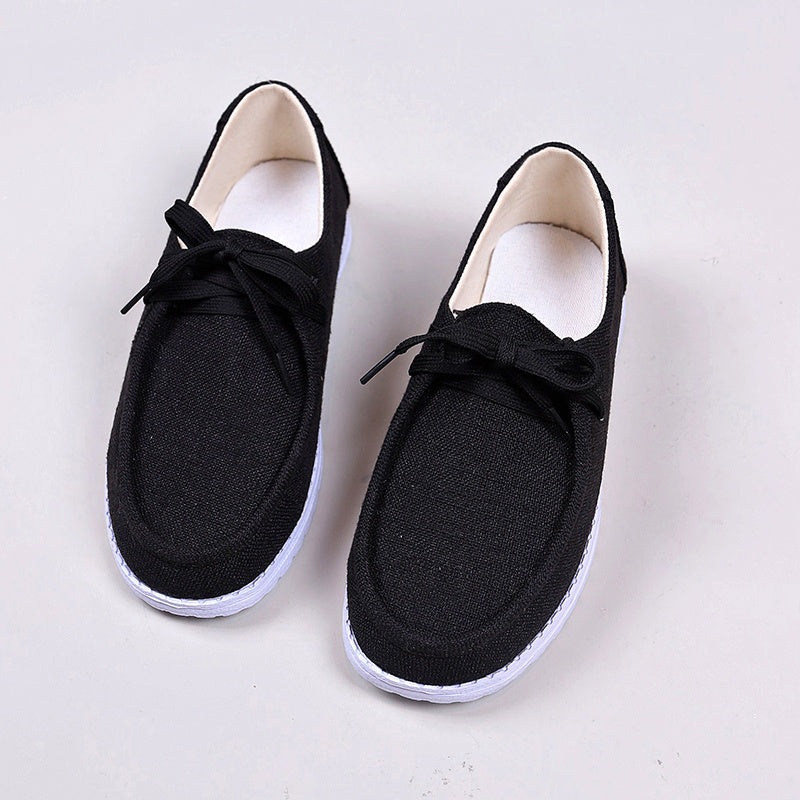 Women's Lace Up Flat Loafers Lightweight Canvas Casual Slip On Shoes