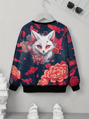 Teen's Mysterious Flower & Fox 3D Print Sweatshirt