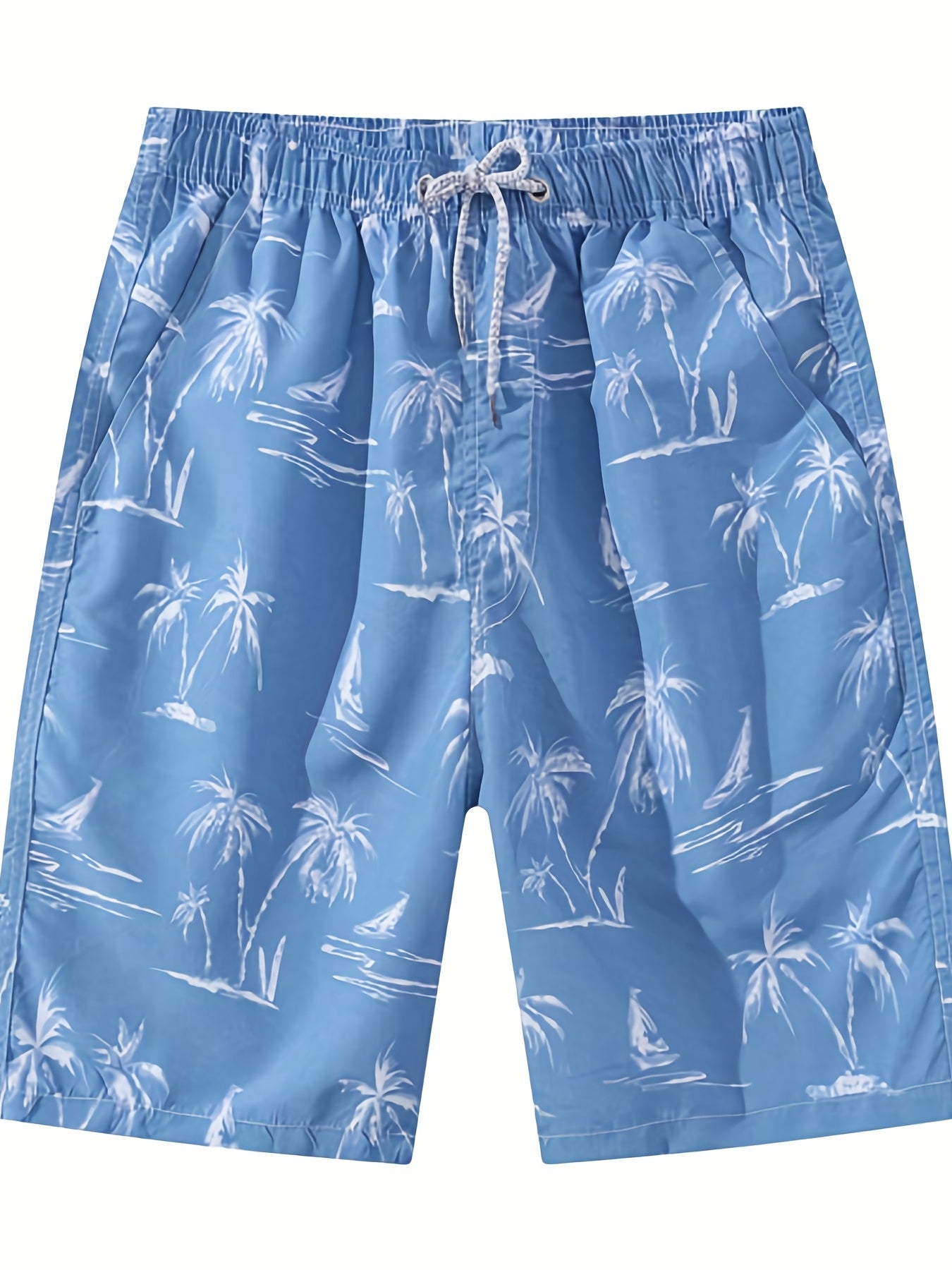 Coconut Palm Pattern Beach Shorts Men's Quick Dry Waist Drawstring Shorts