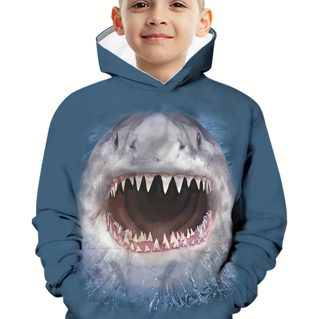 Shark 3D Pattern Print Boys Sweatshirt Hoodie Spring Fall