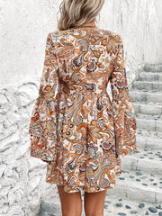 Women's Bohemian Summer Dress Paisley Print Double Flare Sleeve