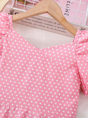 Girls Polka Dot Puffed Blouse Top