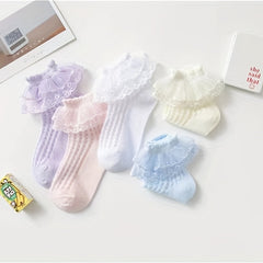 5 Pairs Lace Brim Cotton Socks for Girls