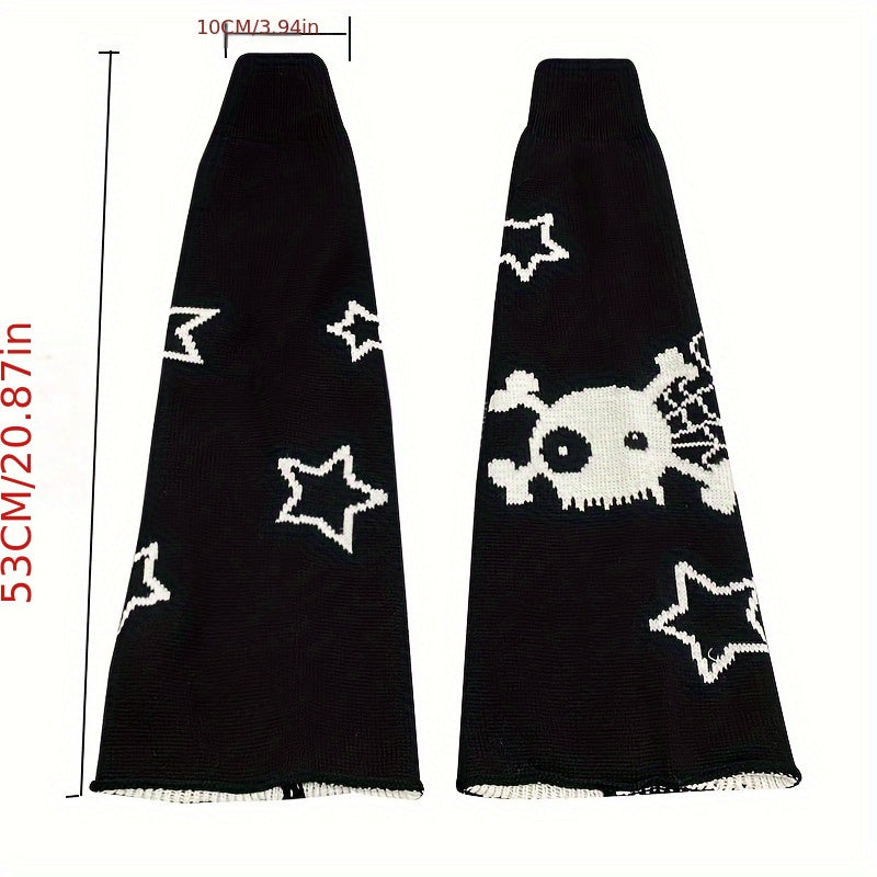 Skull & Star Print Leg Warmers Y2K Knee High Socks Women's Stockings