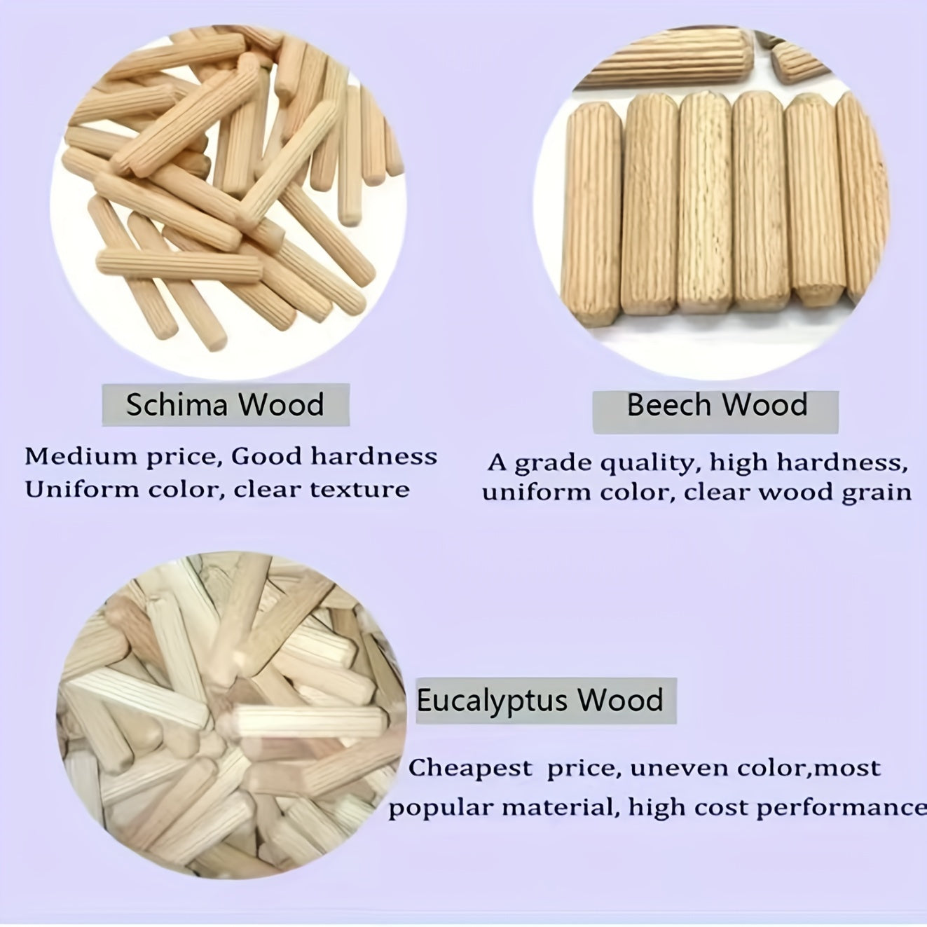100pcs Wooden Dowel Pins for DIY Craft Projects Three Sizes 0.61X3.99 Cm