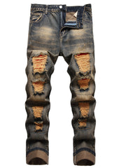 Men's Distressed Slim Fit Ripped Jeans Straight Leg Denim Pants